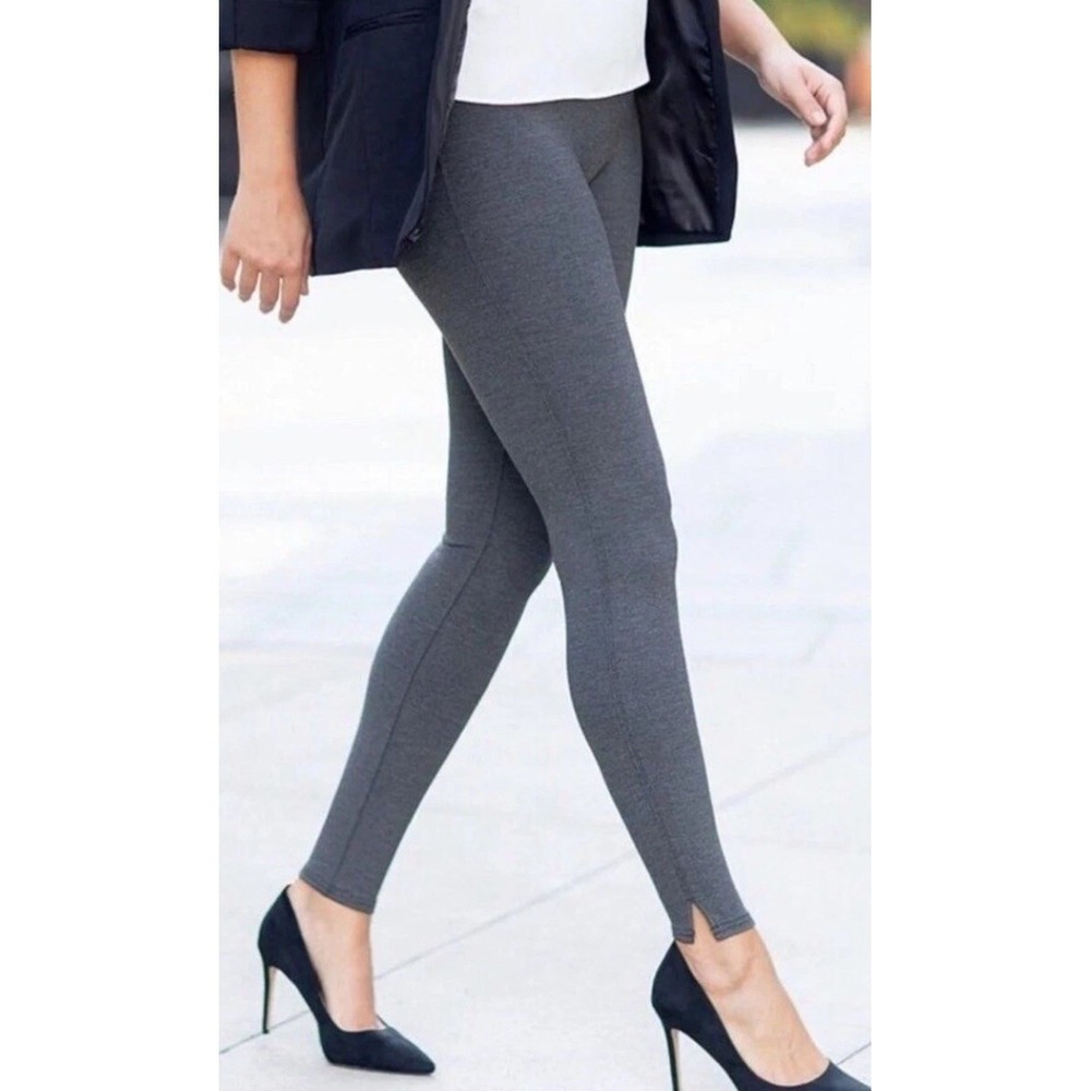 Spanx Leggings Womens 1X Ankle Length Ponte Charcoal Gray Side Slit A369380 NWT